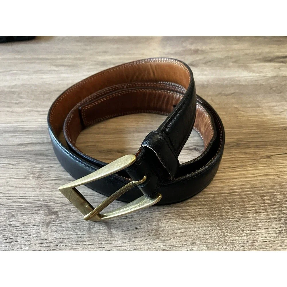 Italian Full Grain Belt Mens 34-36 Leather Solid Brass Buckle